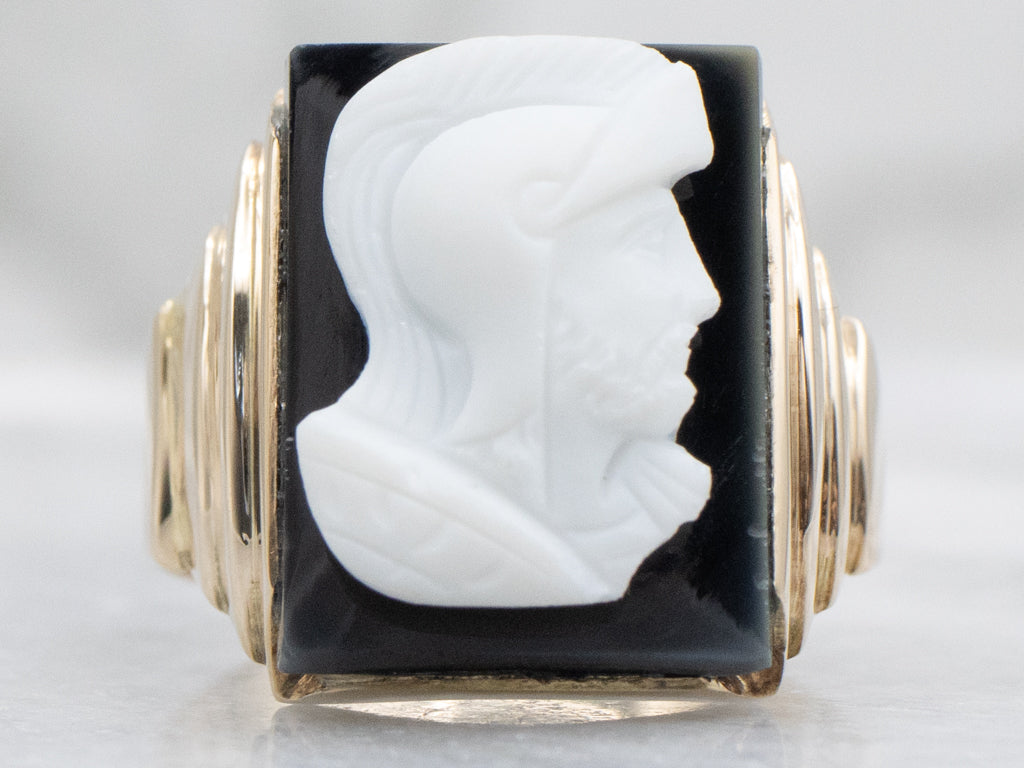 Men's Banded Onyx Roman Centurion Cameo Ring