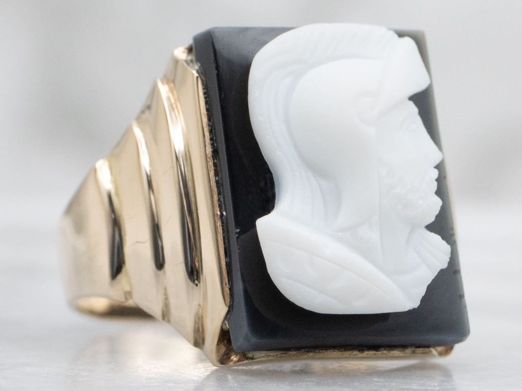 Men's Banded Onyx Roman Centurion Cameo Ring
