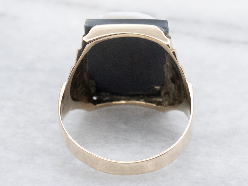 Men's Banded Onyx Roman Centurion Cameo Ring