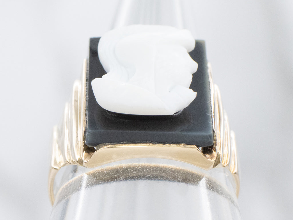 Men's Banded Onyx Roman Centurion Cameo Ring