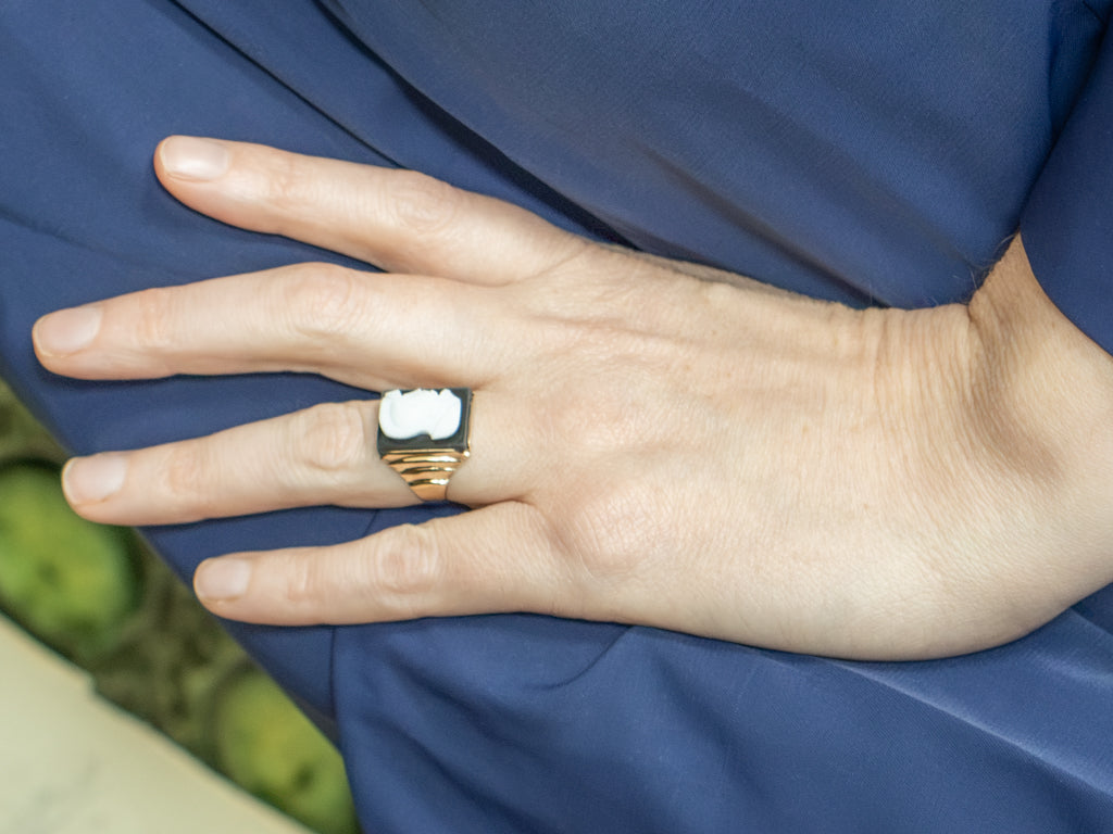 Men's Banded Onyx Roman Centurion Cameo Ring