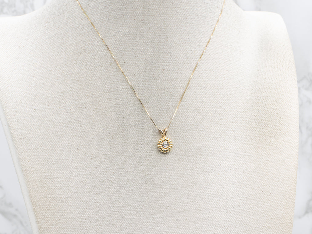 Two-Tone Gold Diamond Solitaire Pendant