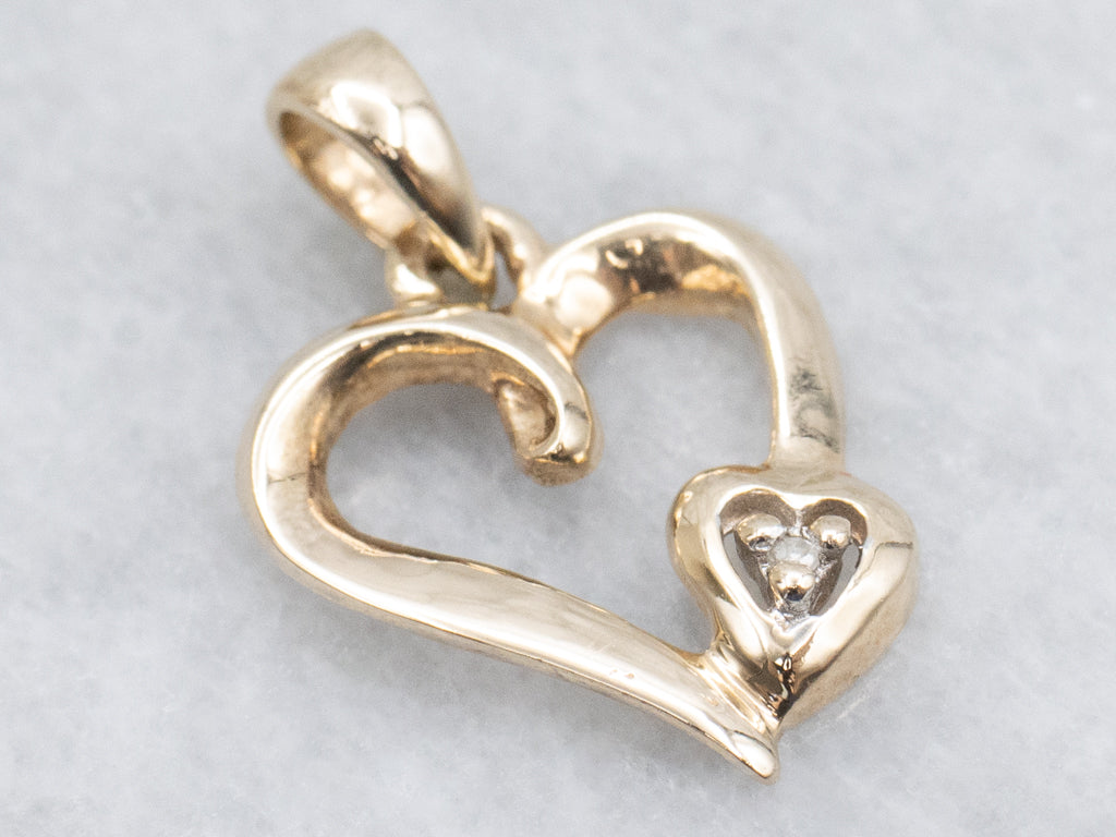 Looping Yellow Gold Diamond Heart Pendant