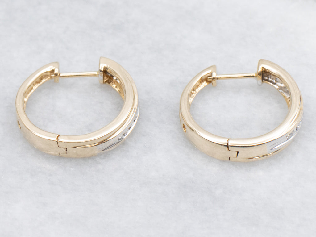 Channel-Set Mix-Cut Diamond Huggie Hoop Earrings