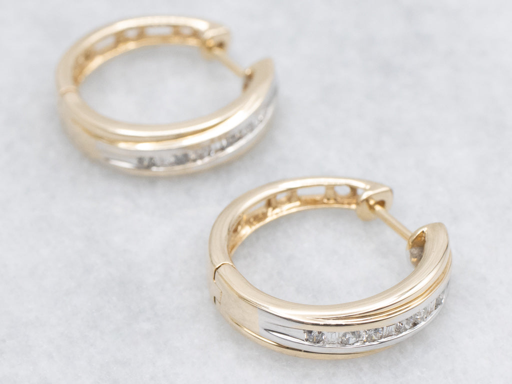 Channel-Set Mix-Cut Diamond Huggie Hoop Earrings
