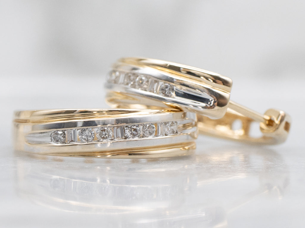Channel-Set Mix-Cut Diamond Huggie Hoop Earrings