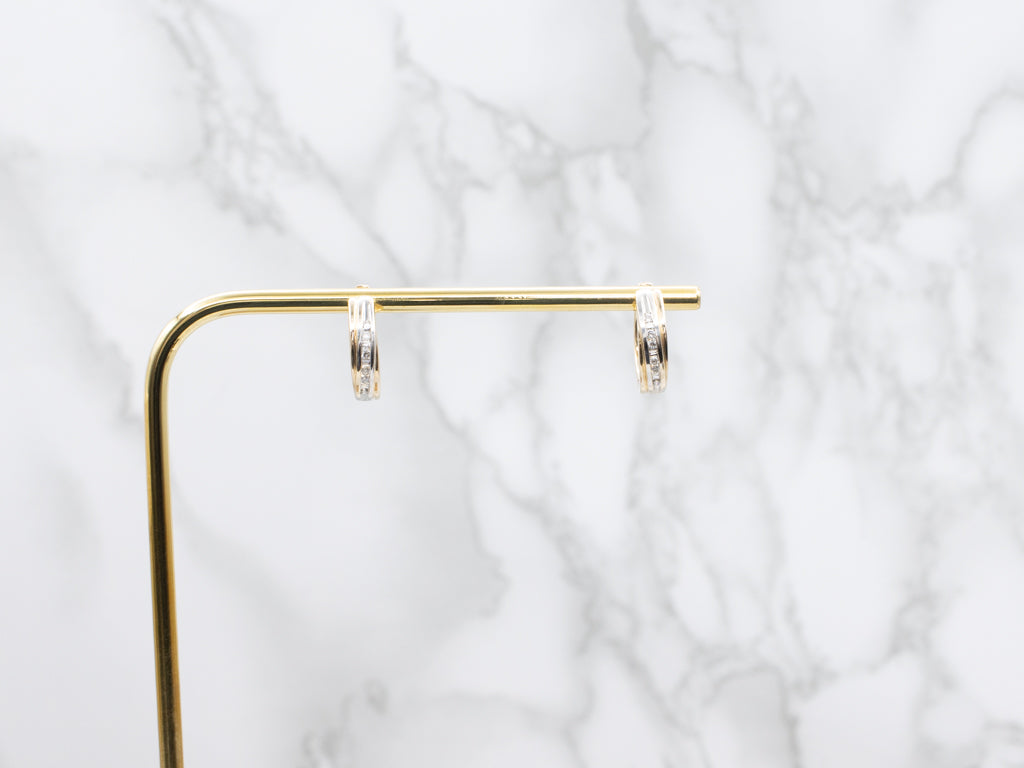 Channel-Set Mix-Cut Diamond Huggie Hoop Earrings