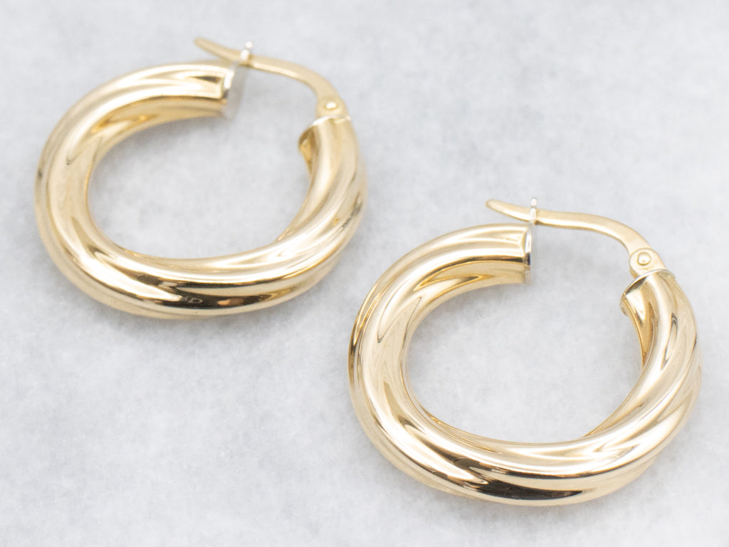 Twisted Italian 18-Karat Yellow Gold Hoop Earrings