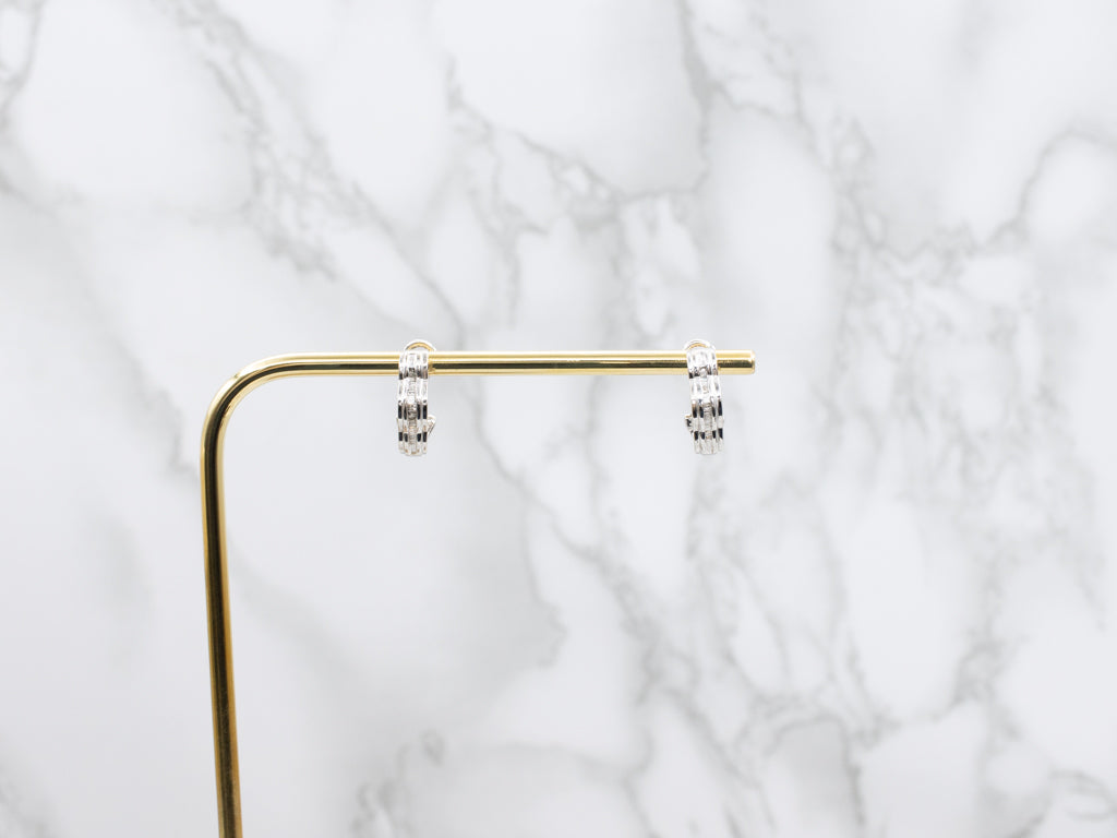 Baguette-Cut Diamond Scalloped Gold Hoop Earrings