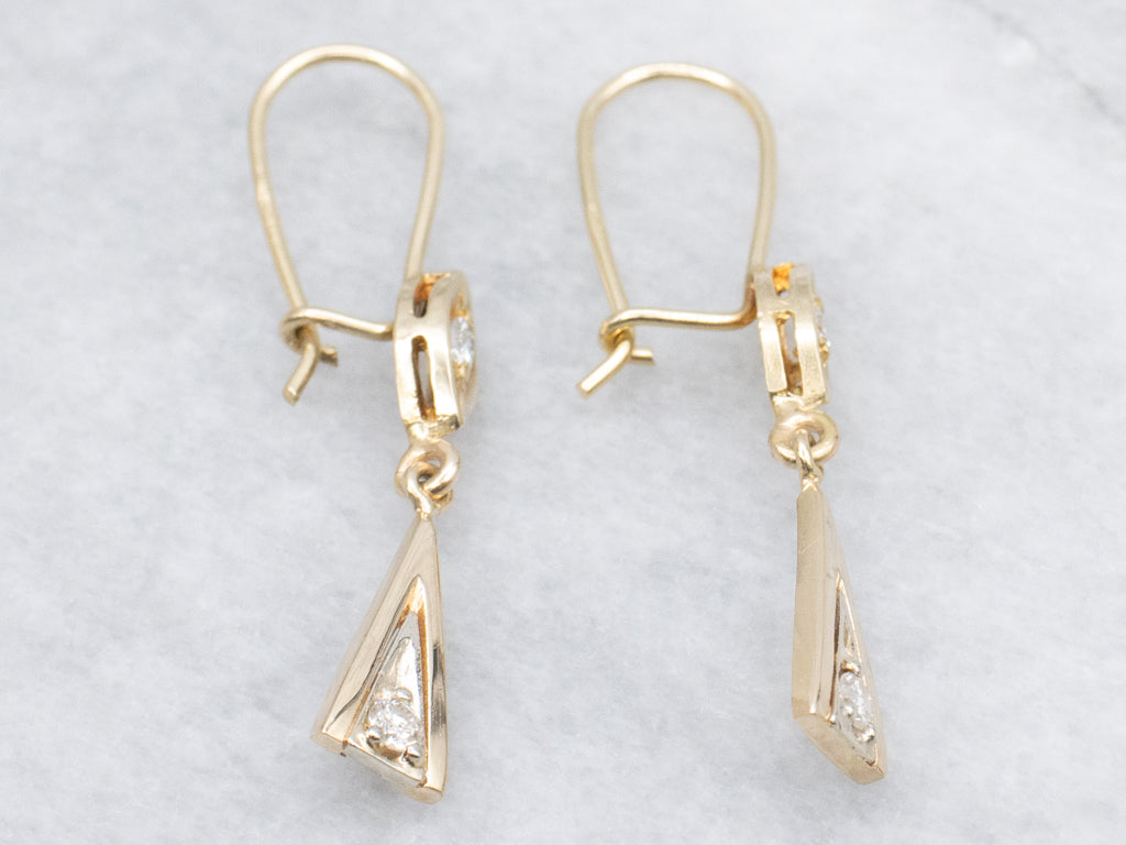 Triangle Diamond Drop Gold Earrings