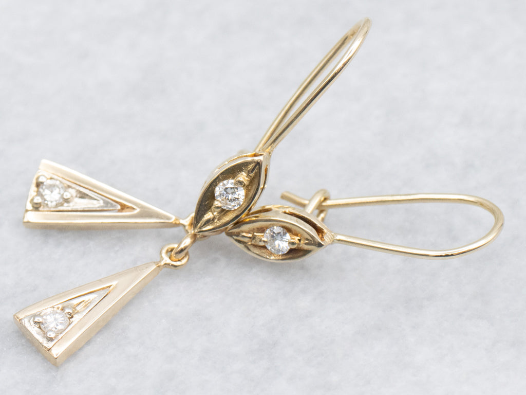 Triangle Diamond Drop Gold Earrings