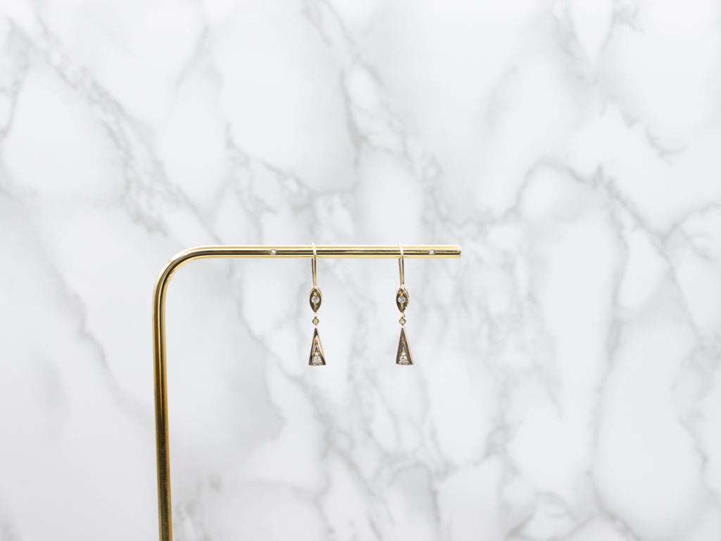 Triangle Diamond Drop Gold Earrings