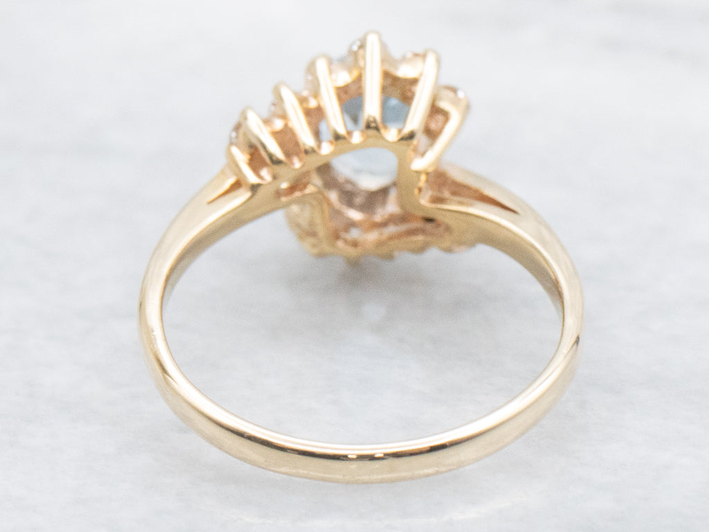 Gold Aquamarine and Diamond Bypass Ring