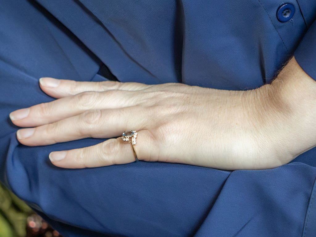Gold Aquamarine and Diamond Bypass Ring