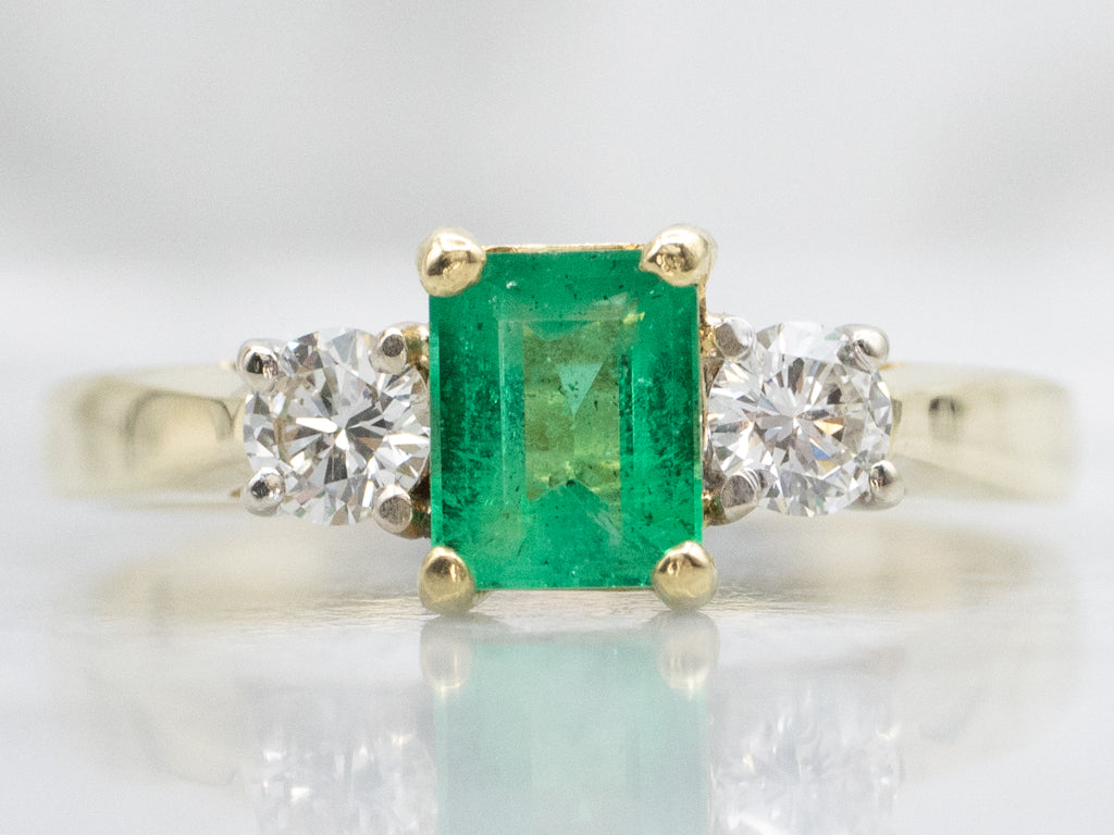 Emerald and Diamond Two-Tone Gold Three-Stone Ring