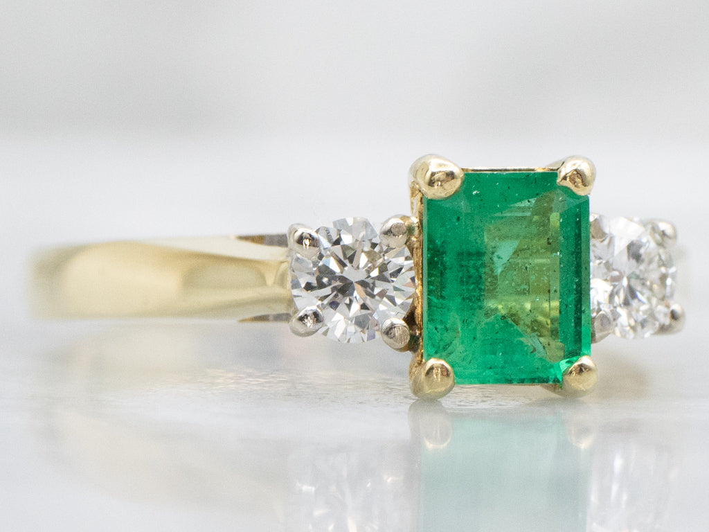 Emerald and Diamond Two-Tone Gold Three-Stone Ring