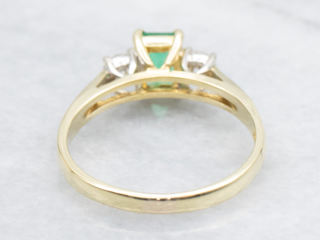 Emerald and Diamond Two-Tone Gold Three-Stone Ring