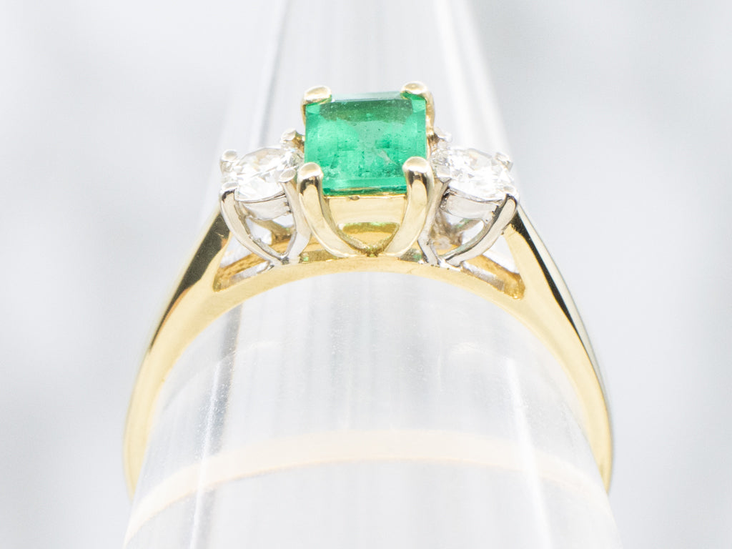 Emerald and Diamond Two-Tone Gold Three-Stone Ring