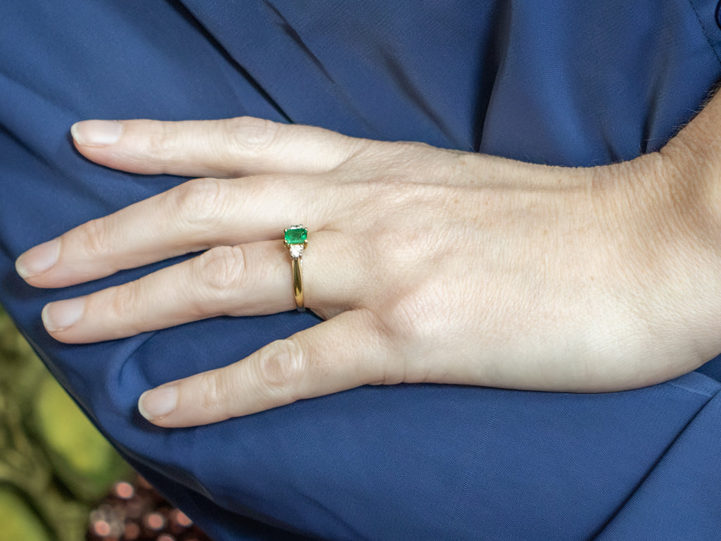 Emerald and Diamond Two-Tone Gold Three-Stone Ring