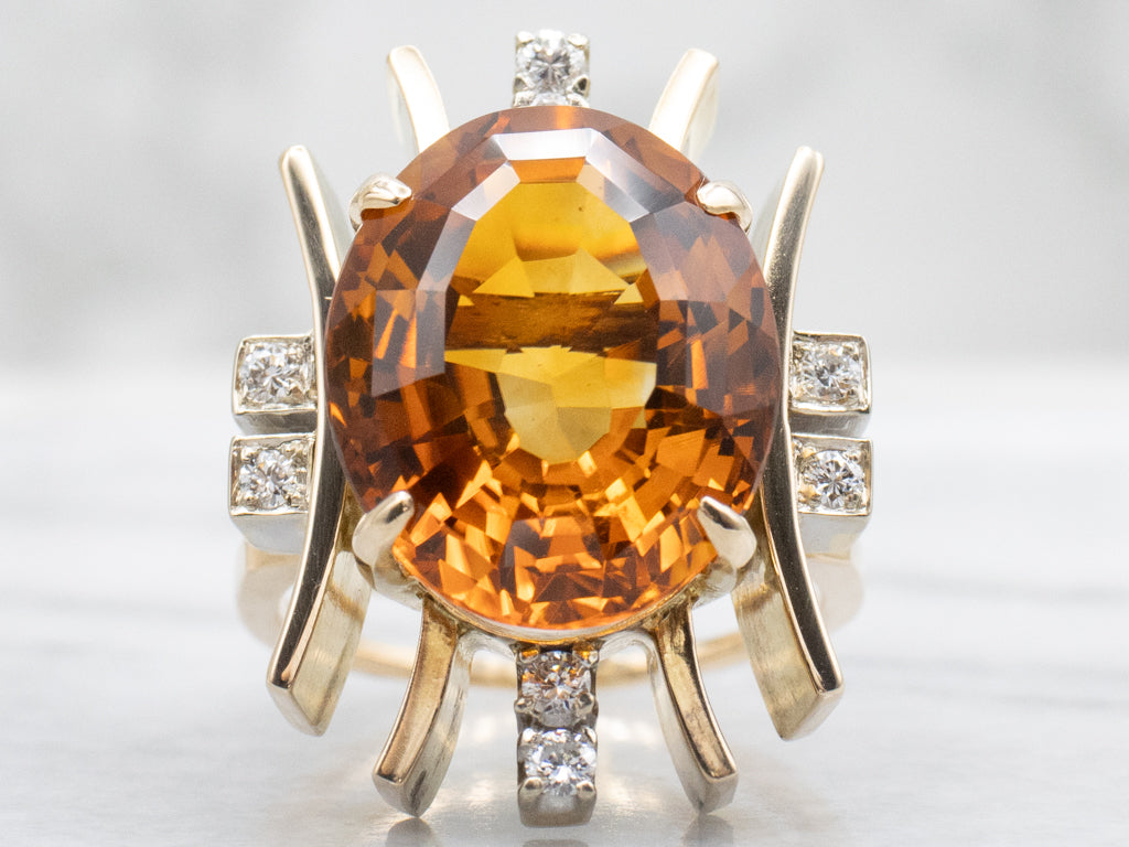 Citrine and Diamond Modernist Gold Cocktail Ring