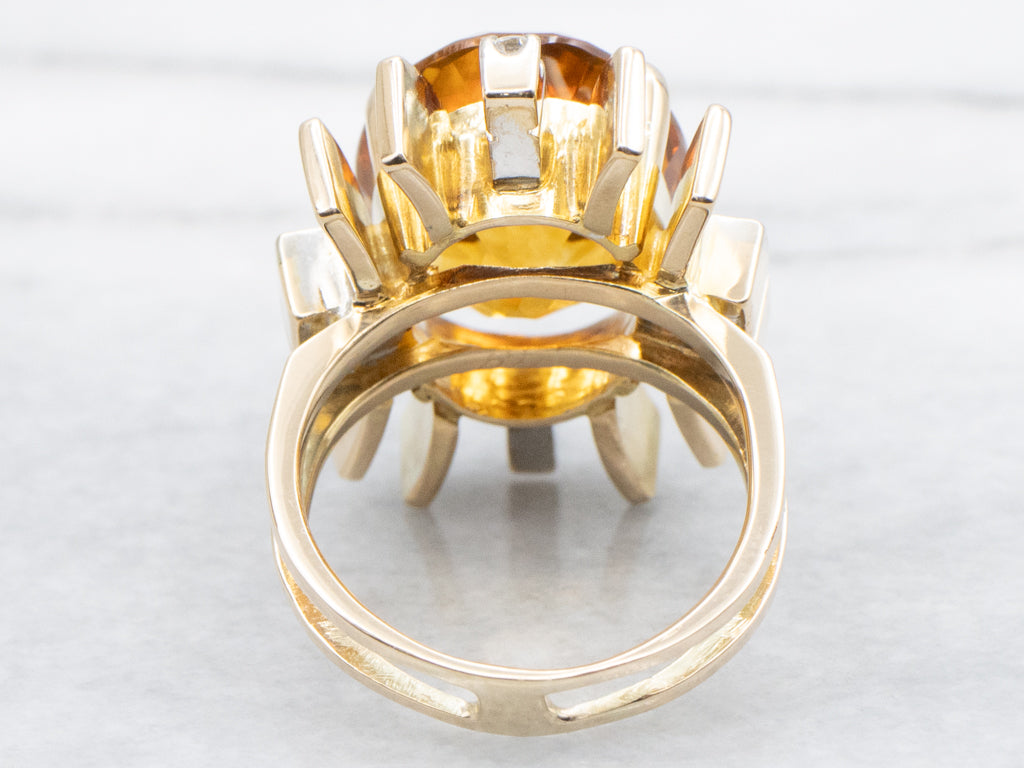 Citrine and Diamond Modernist Gold Cocktail Ring