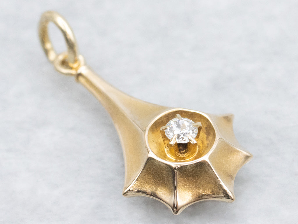 Old Mine Cut Diamond Antique Gold Shooting Star Drop Pendant