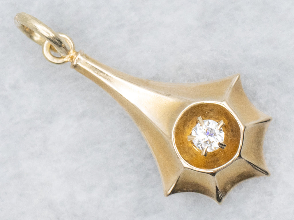 Old Mine Cut Diamond Antique Gold Shooting Star Drop Pendant