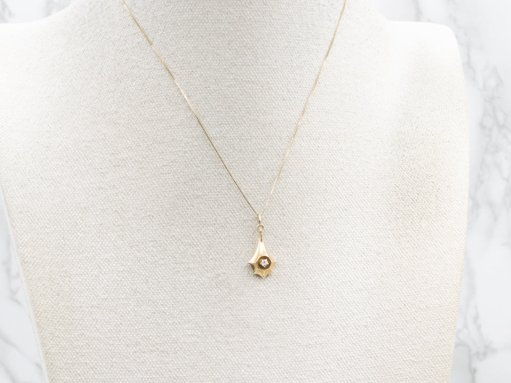 Old Mine Cut Diamond Antique Gold Shooting Star Drop Pendant