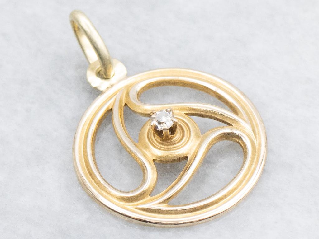Antique Gold Old Mine Cut Diamond Triskele Gold Pendant
