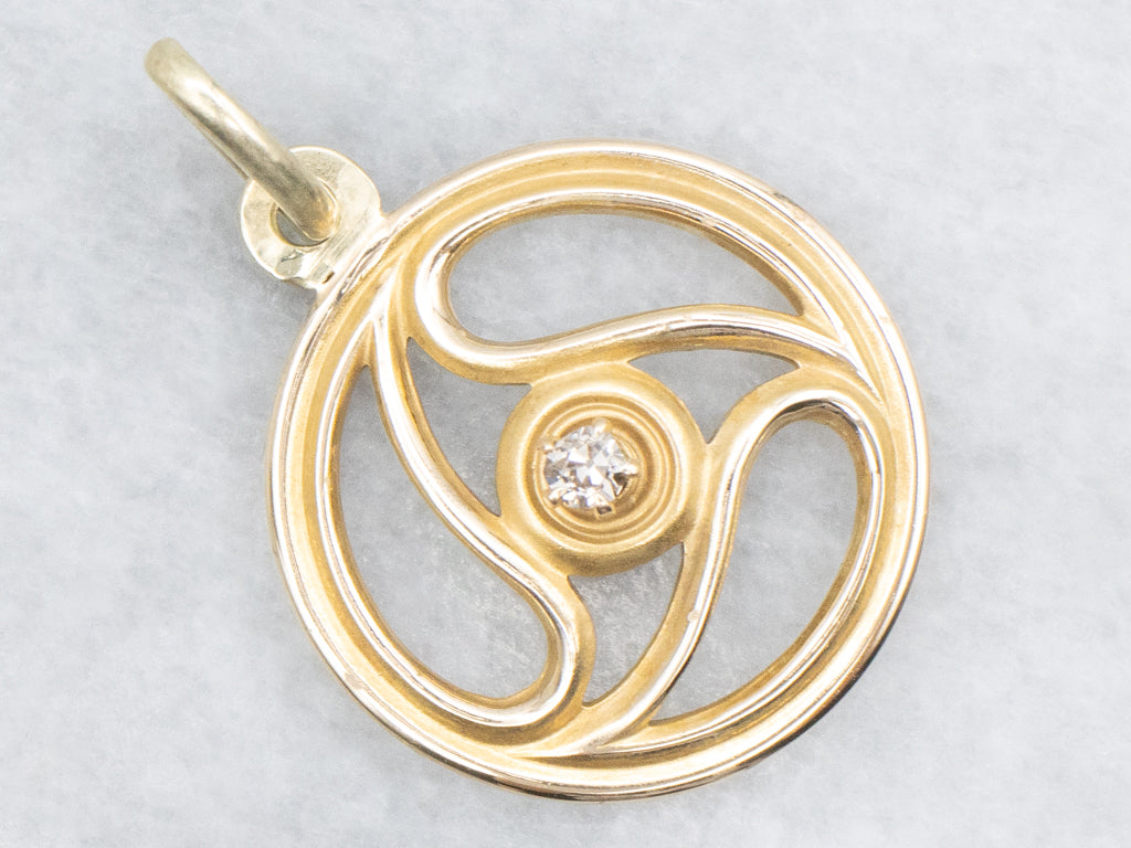 Antique Gold Old Mine Cut Diamond Triskele Gold Pendant