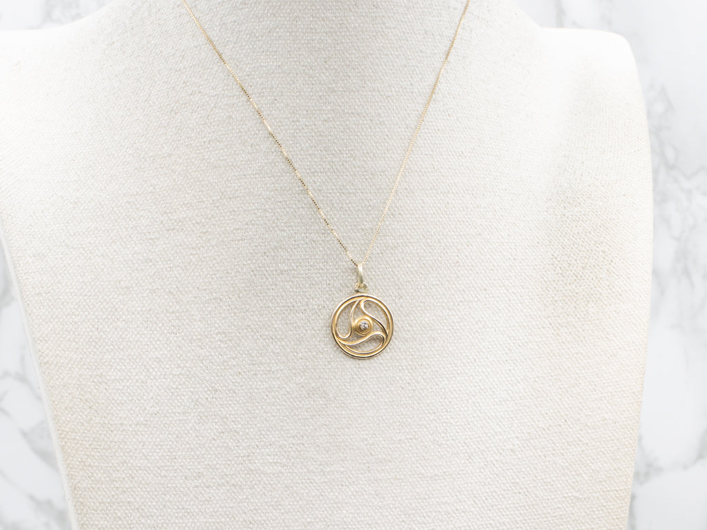 Antique Gold Old Mine Cut Diamond Triskele Gold Pendant