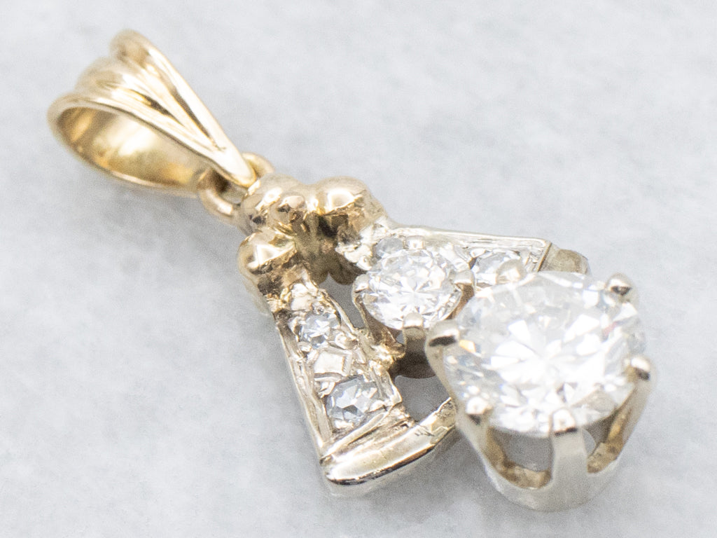 Two-Tone Gold Brilliant Diamond Drop Pendant