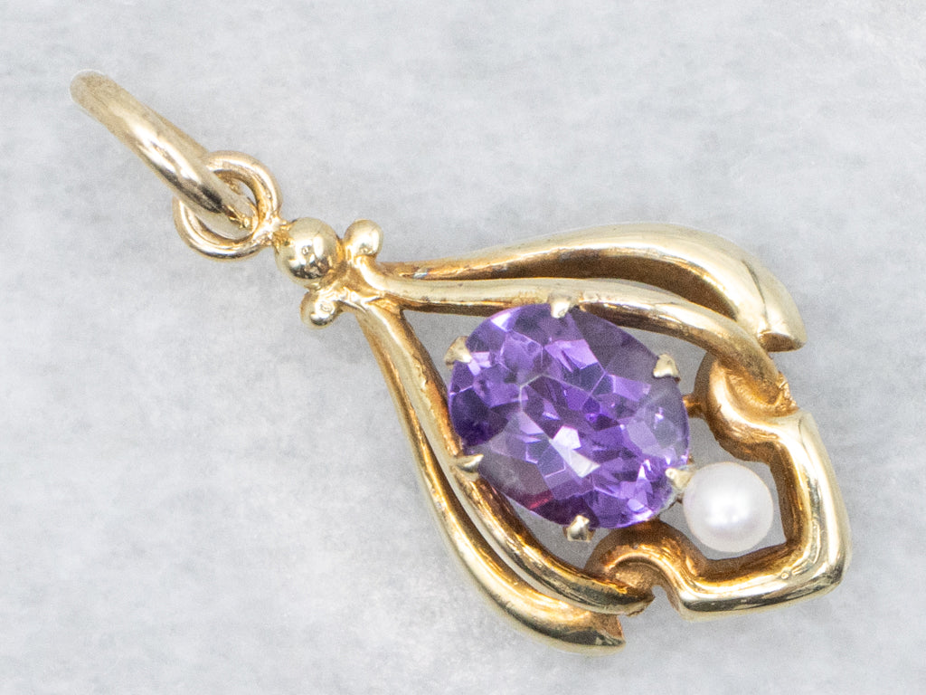 Amethyst and Seed Pearl Gold Stickpin Conversion Pendant