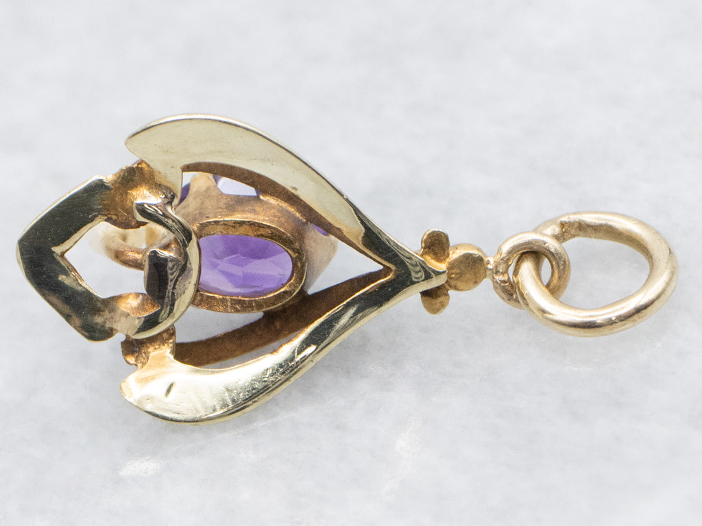 Amethyst and Seed Pearl Gold Stickpin Conversion Pendant