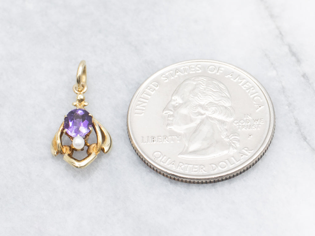 Amethyst and Seed Pearl Gold Stickpin Conversion Pendant