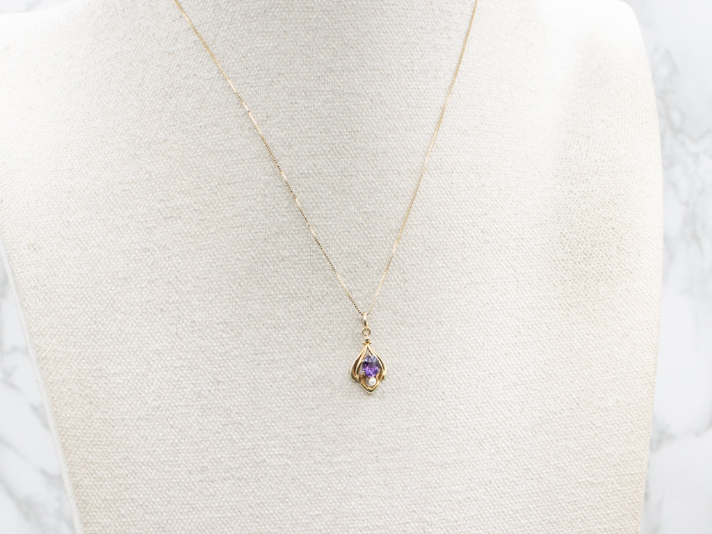 Amethyst and Seed Pearl Gold Stickpin Conversion Pendant