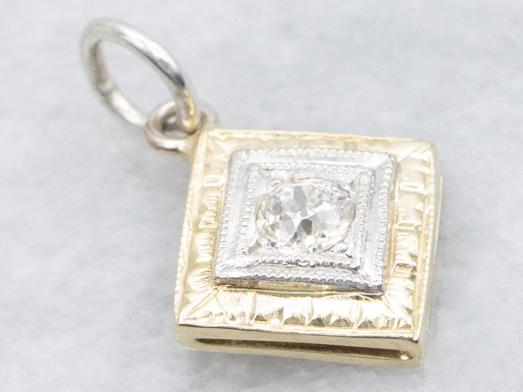 Diamond Two-Tone Squared Engraved Pendant