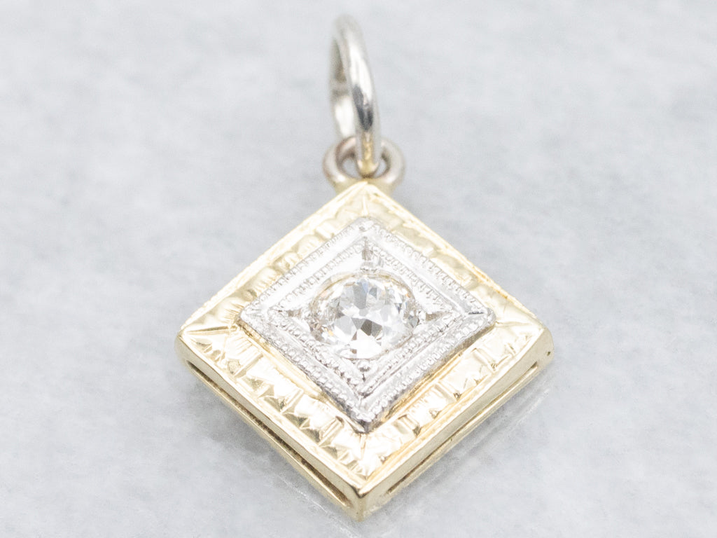 Diamond Two-Tone Squared Engraved Pendant