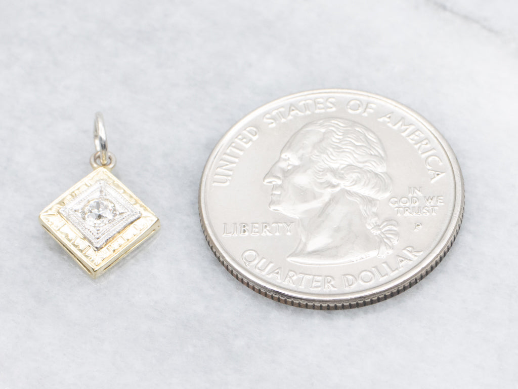 Diamond Two-Tone Squared Engraved Pendant