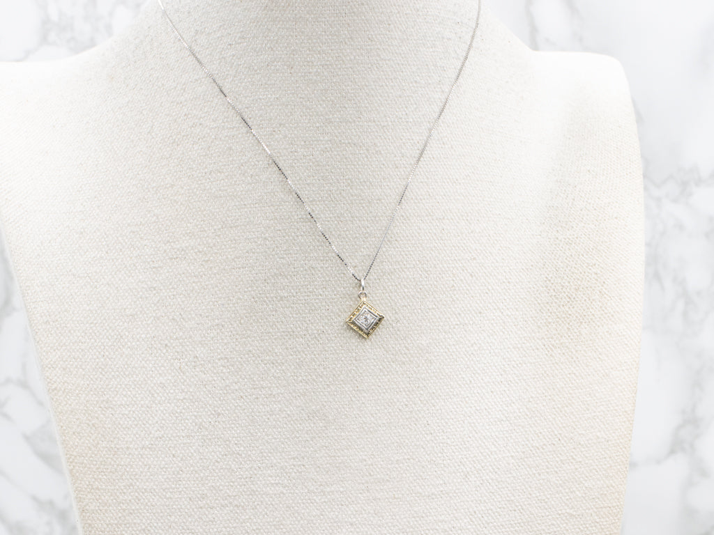 Diamond Two-Tone Squared Engraved Pendant