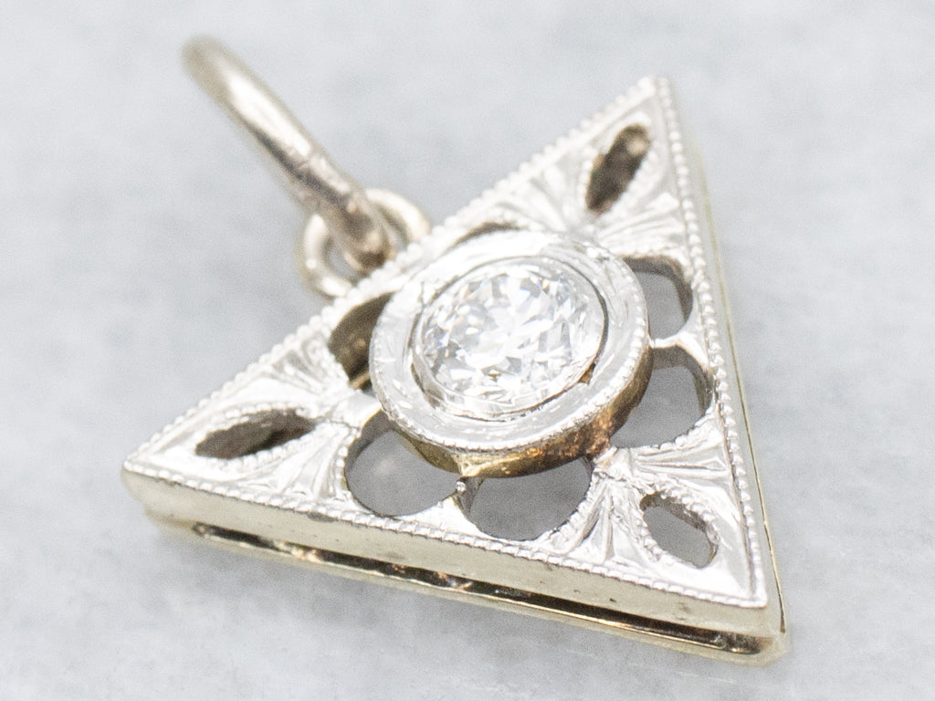 Vintage Bezel-Set Diamond Two-Tone Gold Floral Pendant