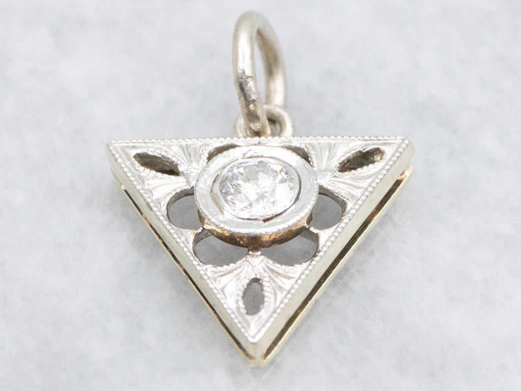 Vintage Bezel-Set Diamond Two-Tone Gold Floral Pendant