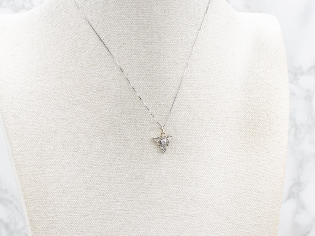 Vintage Bezel-Set Diamond Two-Tone Gold Floral Pendant