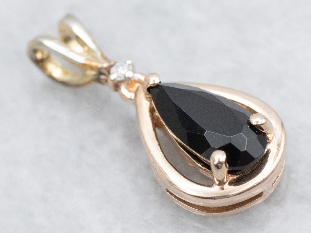 Pear-Cut Black Onyx and Diamond Teardrop Pendant