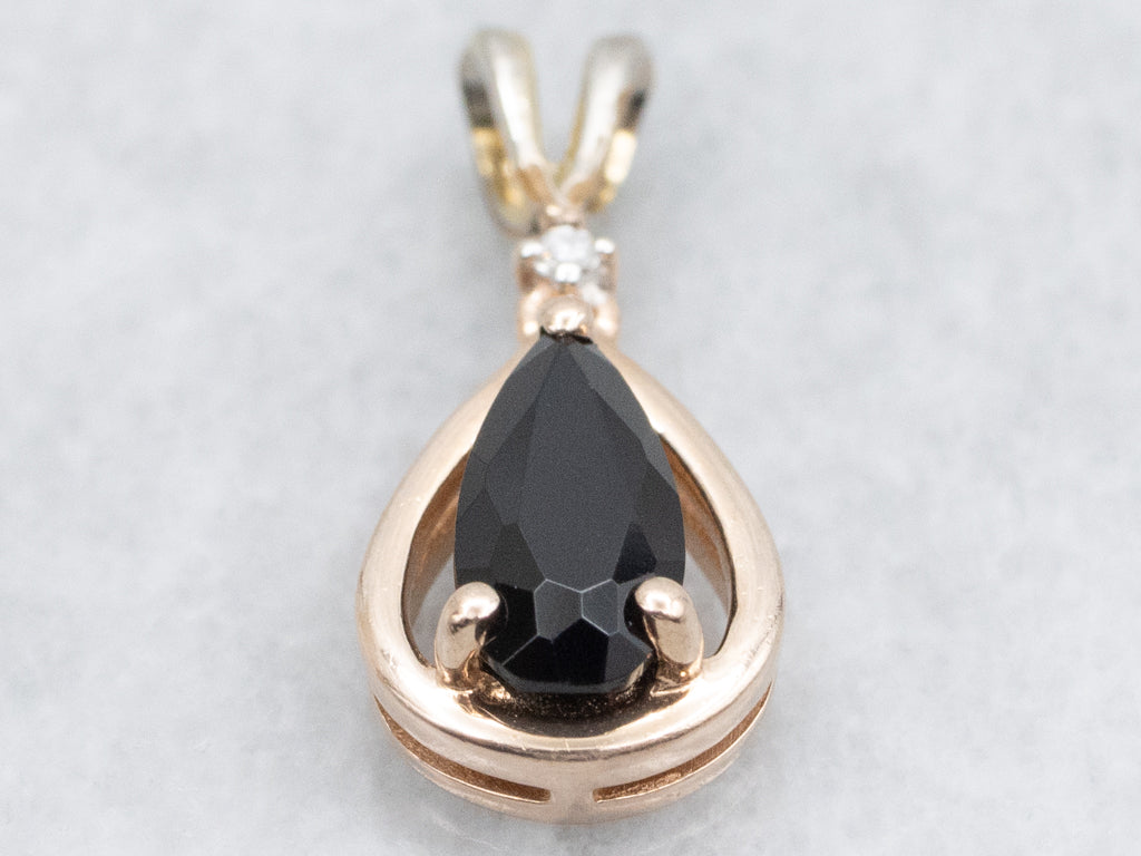 Pear-Cut Black Onyx and Diamond Teardrop Pendant
