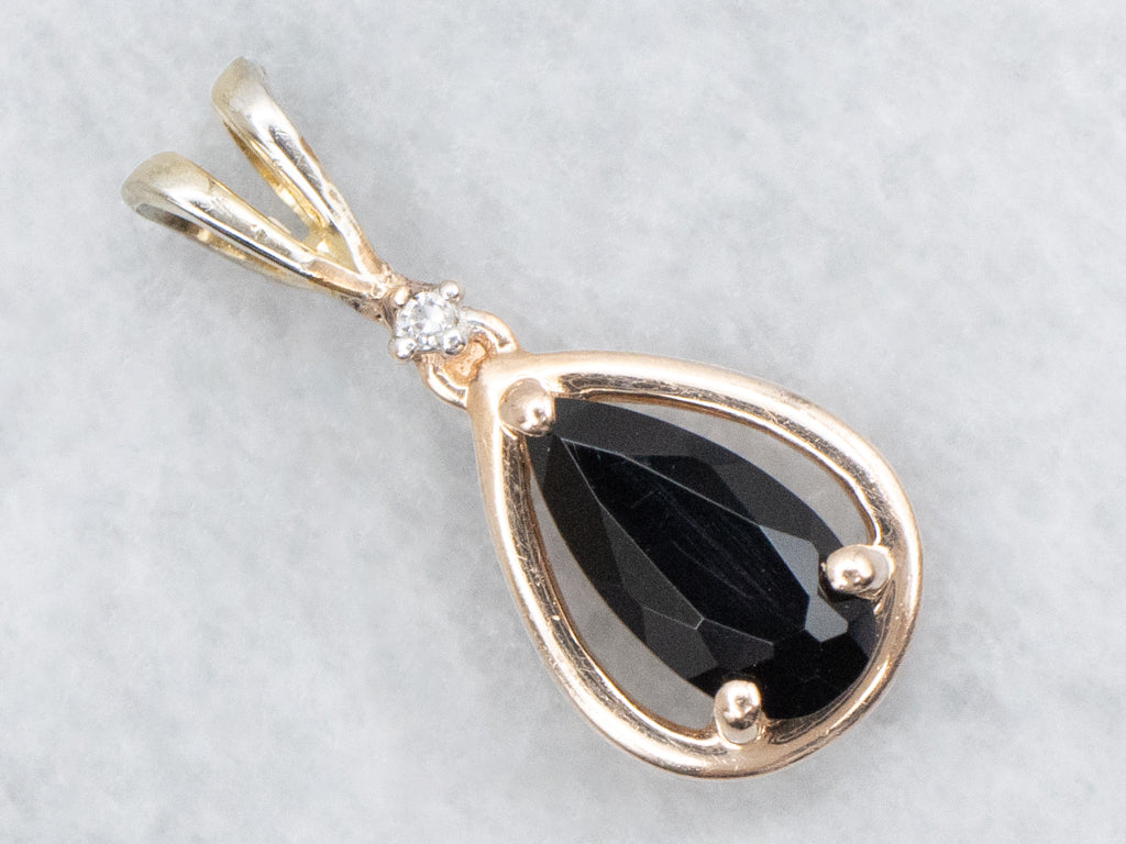 Pear-Cut Black Onyx and Diamond Teardrop Pendant