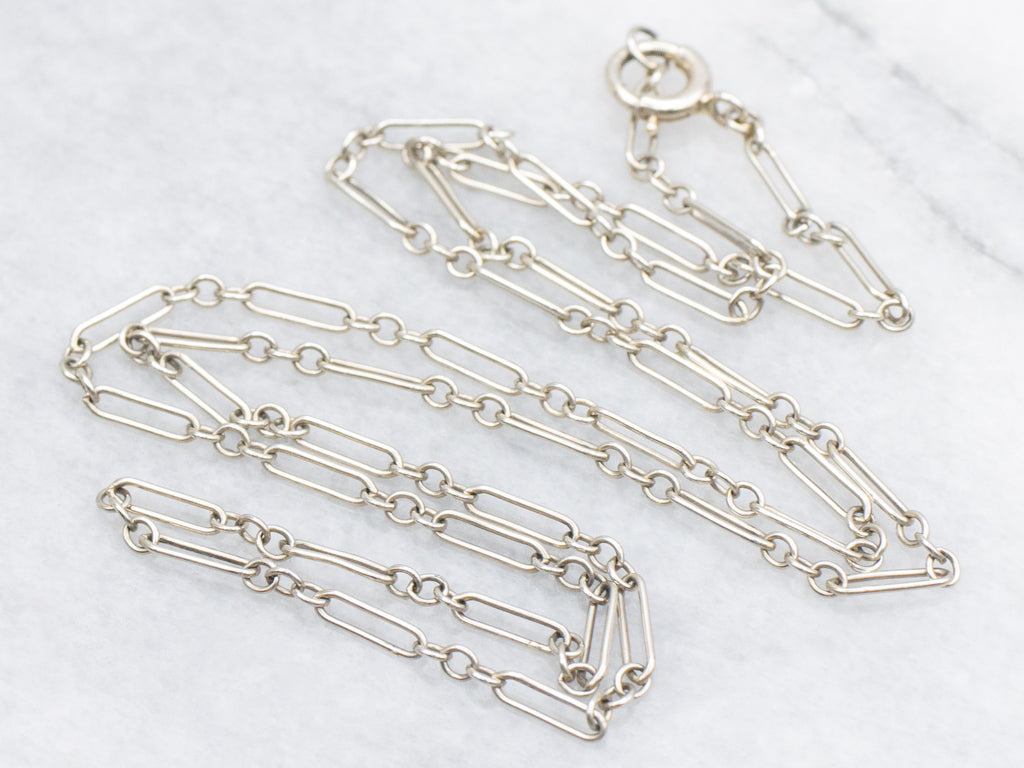 White Gold Art Deco Era Paperclip Link Chain