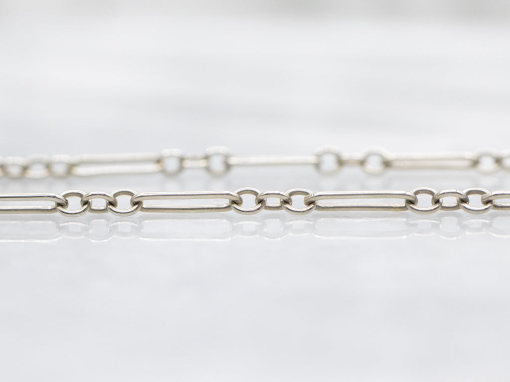 White Gold Art Deco Era Paperclip Link Chain