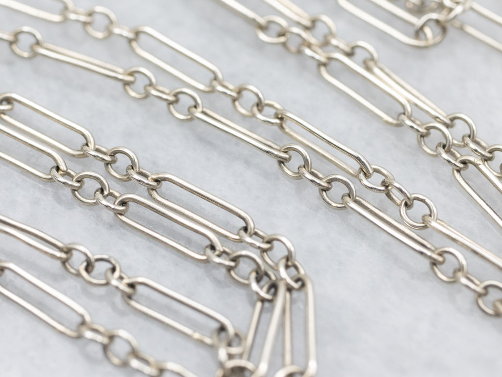 White Gold Art Deco Era Paperclip Link Chain