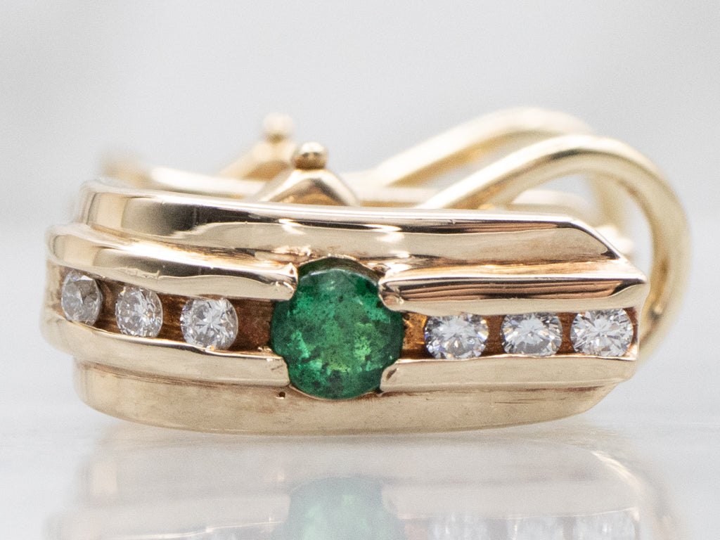 Vintage Gold Emerald and Diamond Hoop Stud Earrings